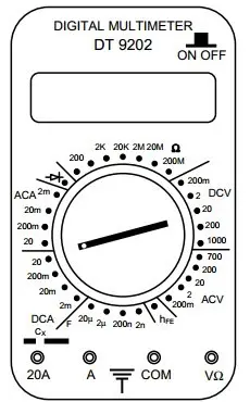 Câu 14: Các thao tác cơ bản khi sử dụng đồng hồ đa năng hiện số (hình vẽ) để đo điện áp xoay chiều cỡ 120 V gồm: a. Nhấn nút ON OFF để bật nguồn của đồng hồ. b. Cho hai đầu đo của hai dây đo tiếp xúc với hai đầu đoạn mạch cần đo điện áp. c. Vặn đầu đánh dấu của núm xoay tới chấm có ghi 200, trong vùng ACV. d. Cắm hai đầu nối của hai dây đo vào hai ổ COM và VΩ. e. Chờ cho các chữ số ổn định, đọc trị số của điện áp. g. Kết thúc các thao tác đo, nhấn nút ON OFF để tắt nguồn của đồng hồ. Thứ tự đúng các thao tác là