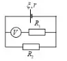 Câu 24: Cho mạch điện như hình bên với E = 18V, r = 2Ω, R1 = 15Ω, R2 = 10Ω và V là vôn kế có điện trở rất lớn. Số chỉ của vôn kế là