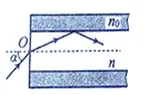 Câu 31: Một sợi quang hình trụ gồm phần lõi có chiết suất n = 1,54 và phần vỏ bọc có chiết suất no = 1,41. Trong không khí, một tia sáng tới mặt trước của sợi quang tại điểm O (O nằm trên trục của sợi quang) với góc tới α rồi khúc xạ vào phần lõi (như hình vẽ). Để tia sáng chỉ truyền đi trong phần lõi thì giá trị lớn nhất của α gần nhất với giá trị nào sau đây: