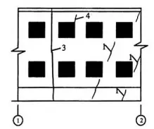 Câu 37: Tường xây gạch xuất hiện các vết nứt như hình bên dưới: Kết luận có thể có các nguyên nhân gây ra vết nứt số 4 như sau: